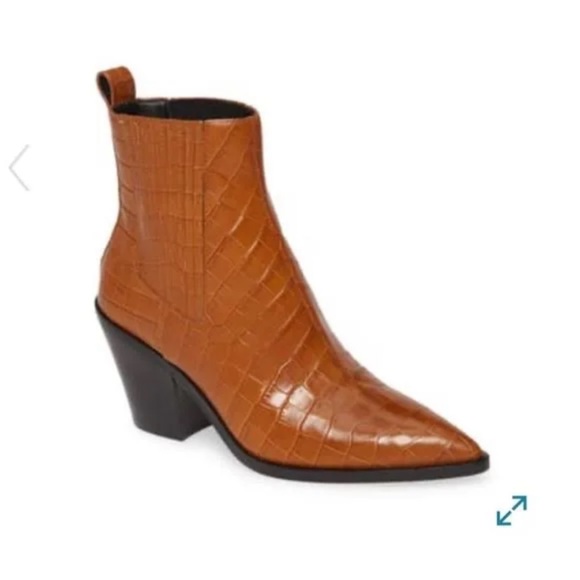 Alice + Olivia Westra Bootie Camel - NWT 6.5 crocodile embossed leather - Picture 1 of 2